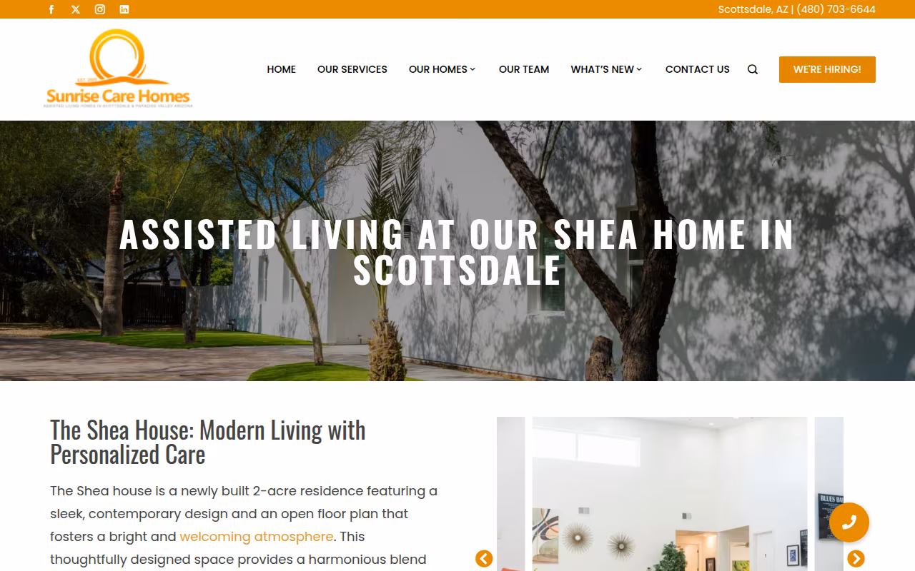 Sunrise Care Homes Shea Scottsdale website