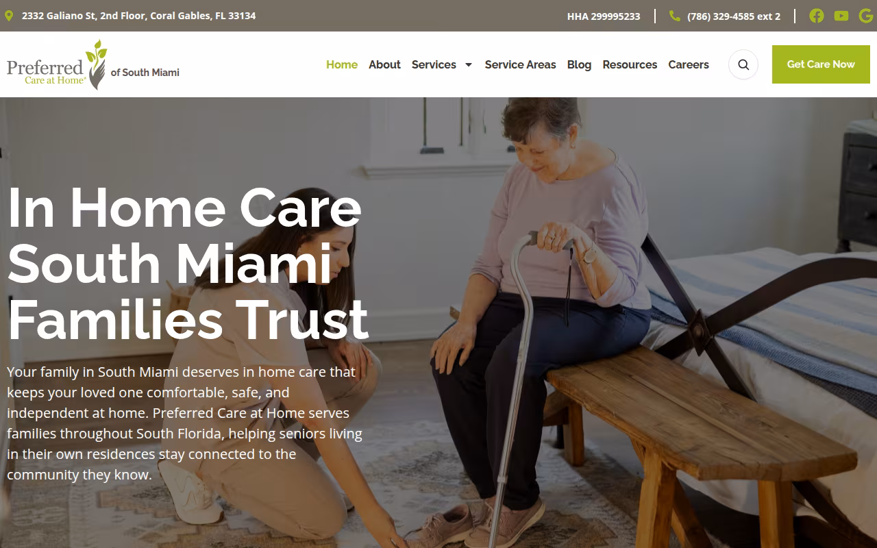 Preferred Care at Home of South Miami website