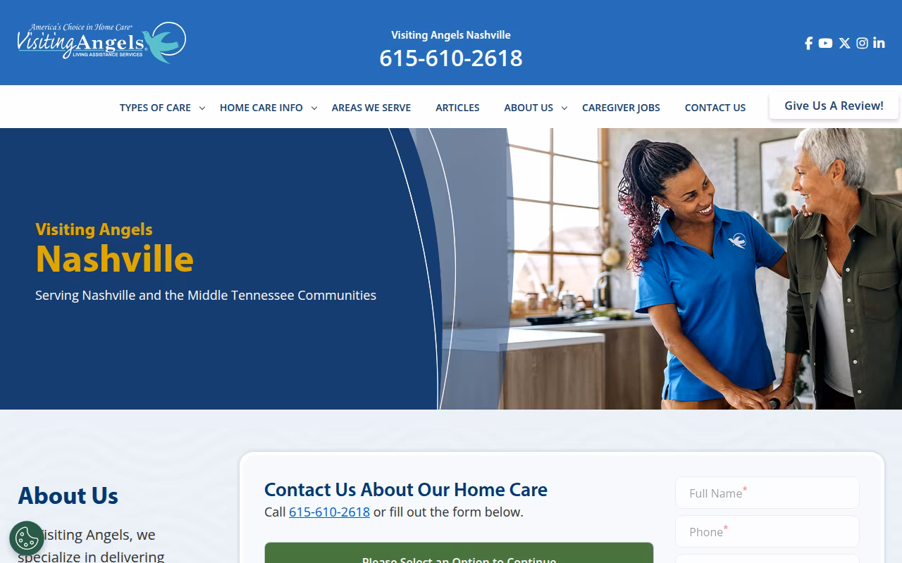 Visiting Angels Senior Home Care Nashville website