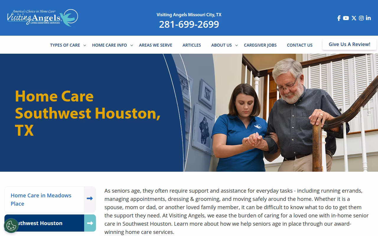 Visiting Angels Senior Home Care Missouri City website