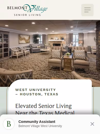 Belmont Village Senior Living West University website