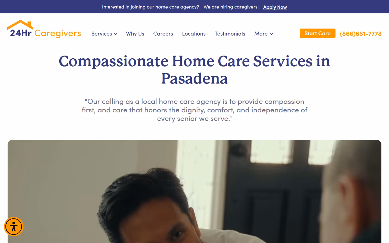 24 Hour Caregivers - Pasadena Home Care Services website