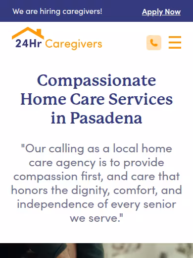 24 Hour Caregivers - Pasadena Home Care Services website