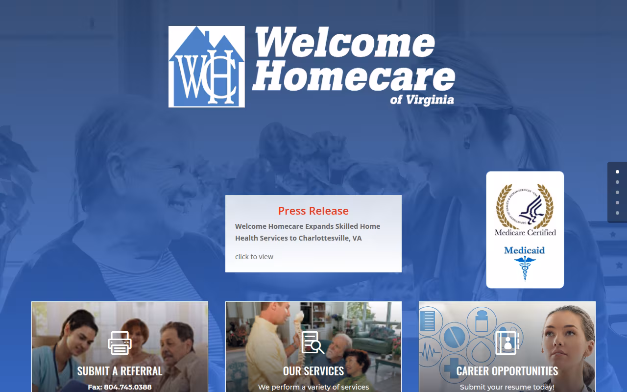 Welcome Home Care website
