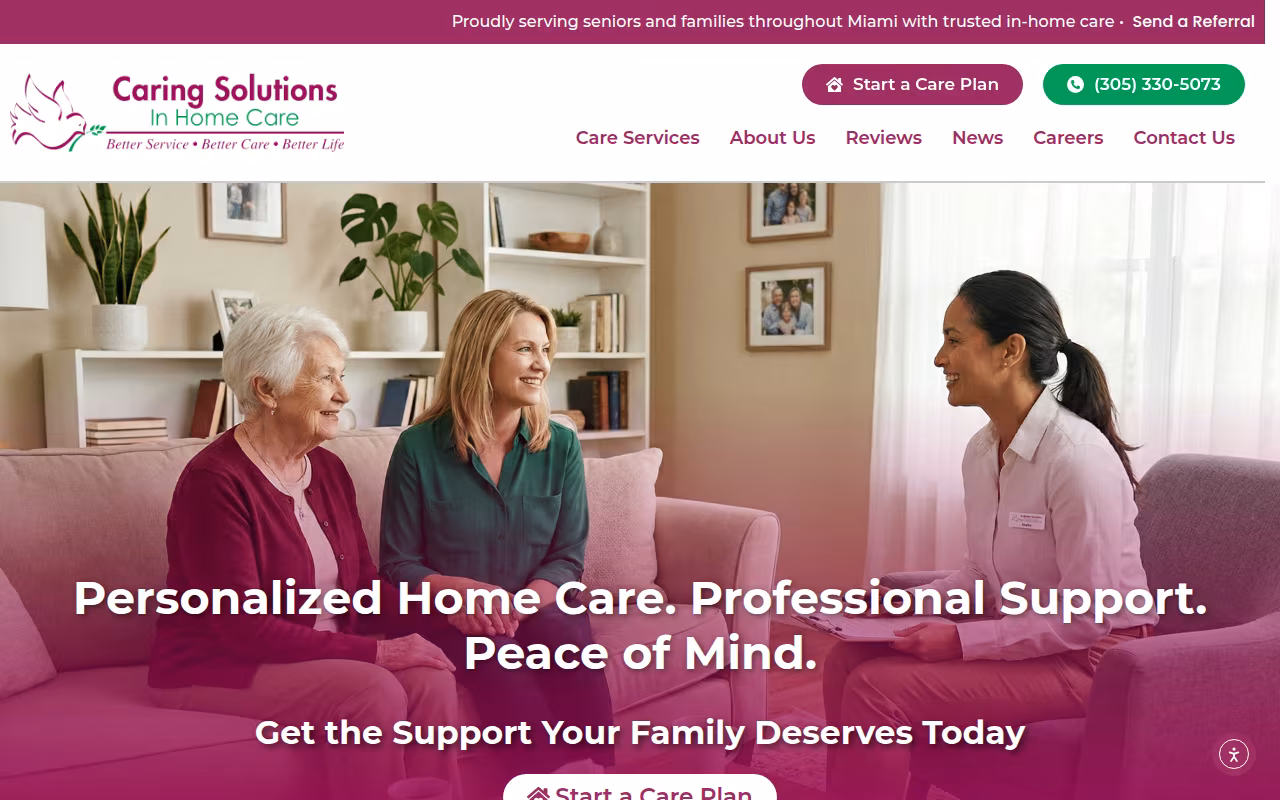 Caring Solutions in Home Care - Miami website