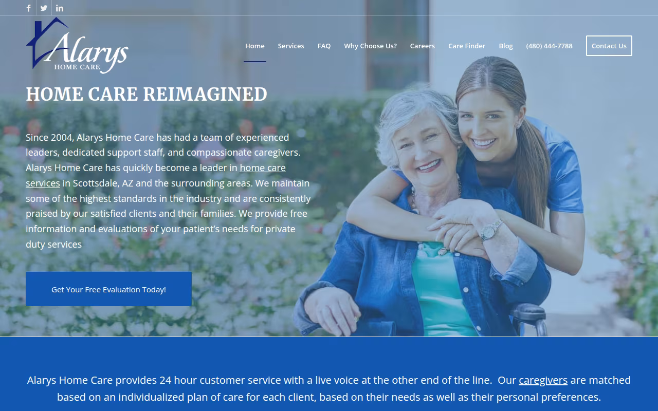 Alarys Home Care website
