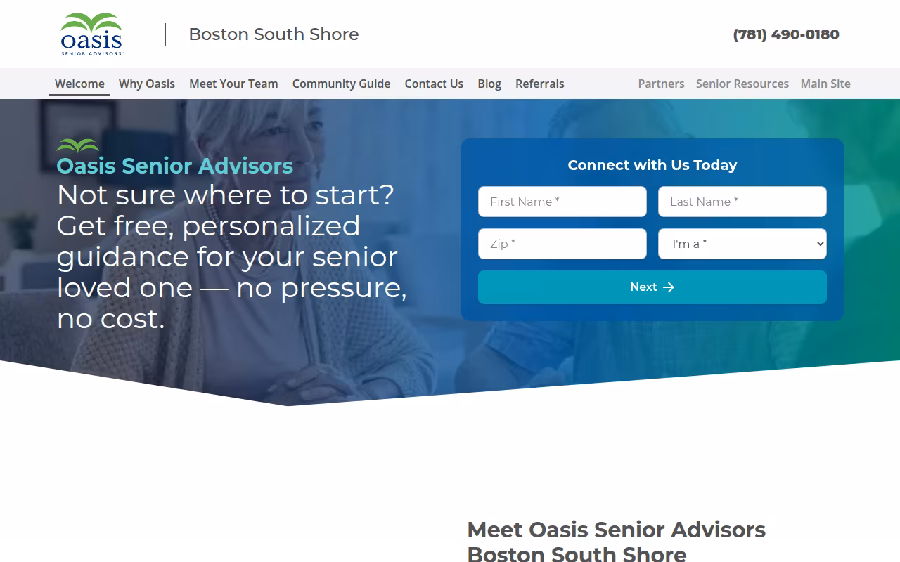 Oasis Senior Advisors Boston South Shore website