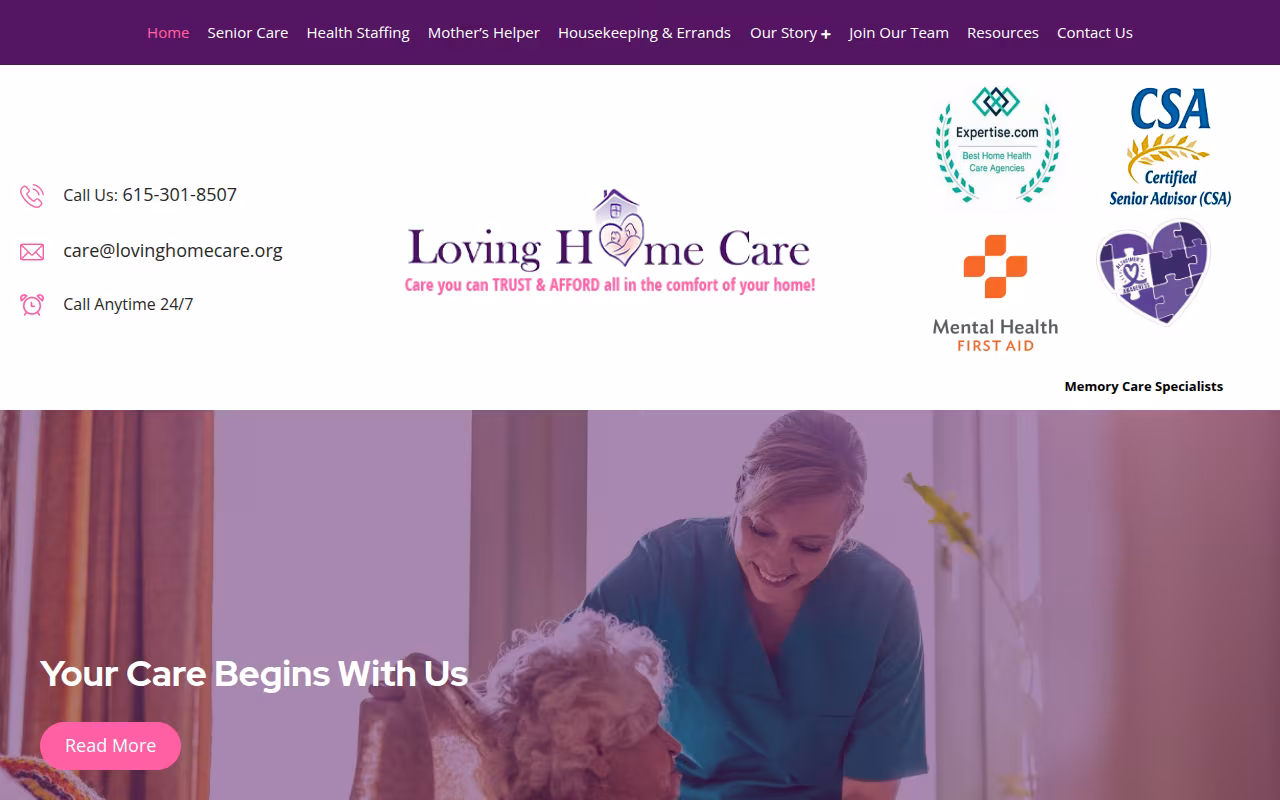 Loving Home Care website
