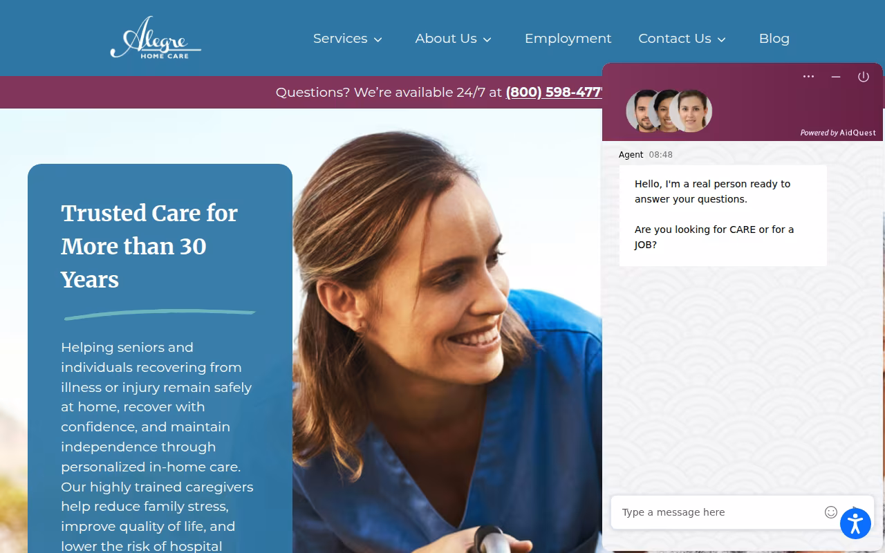 Alegre Home Care website