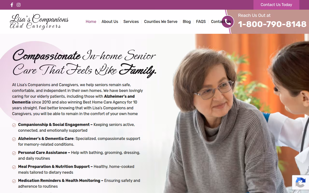 Lisa's Companions and Caregivers website