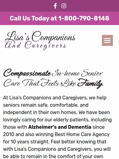 Lisa's Companions and Caregivers website
