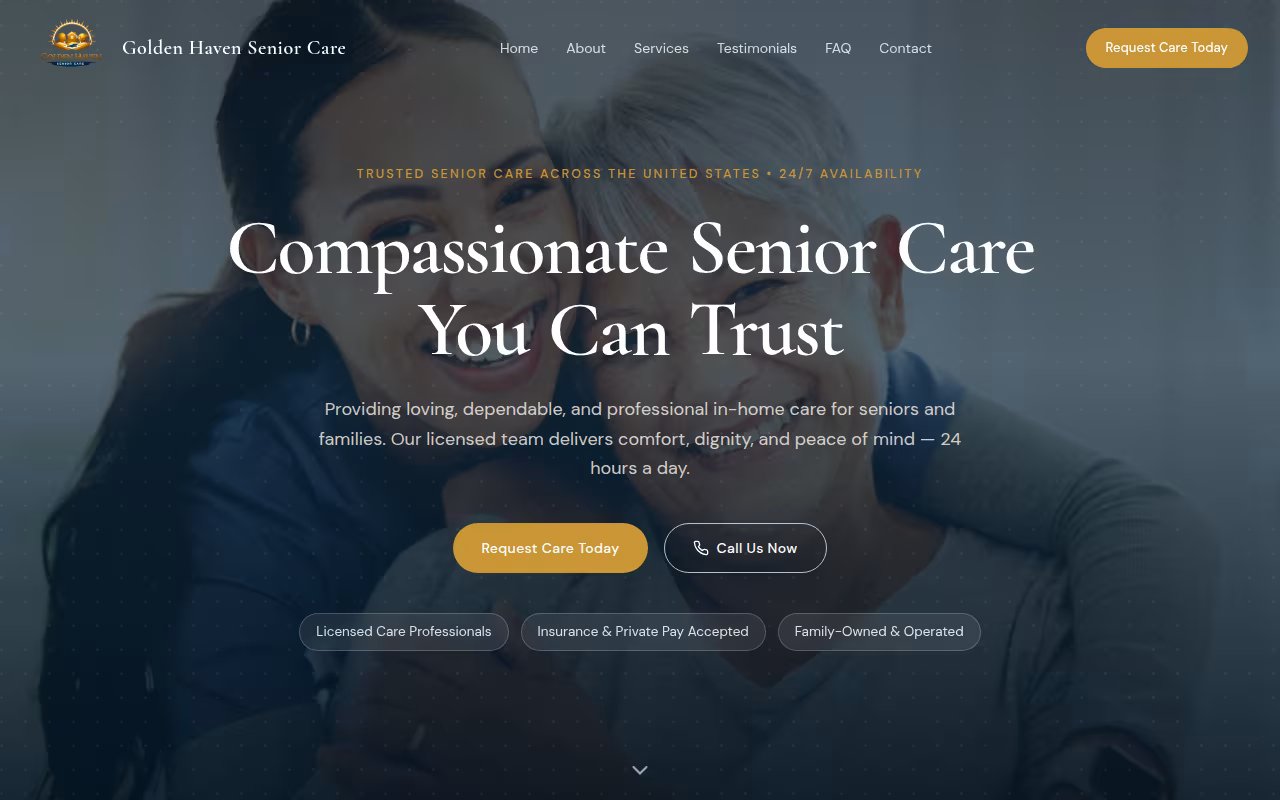 Golden Haven Senior Care website