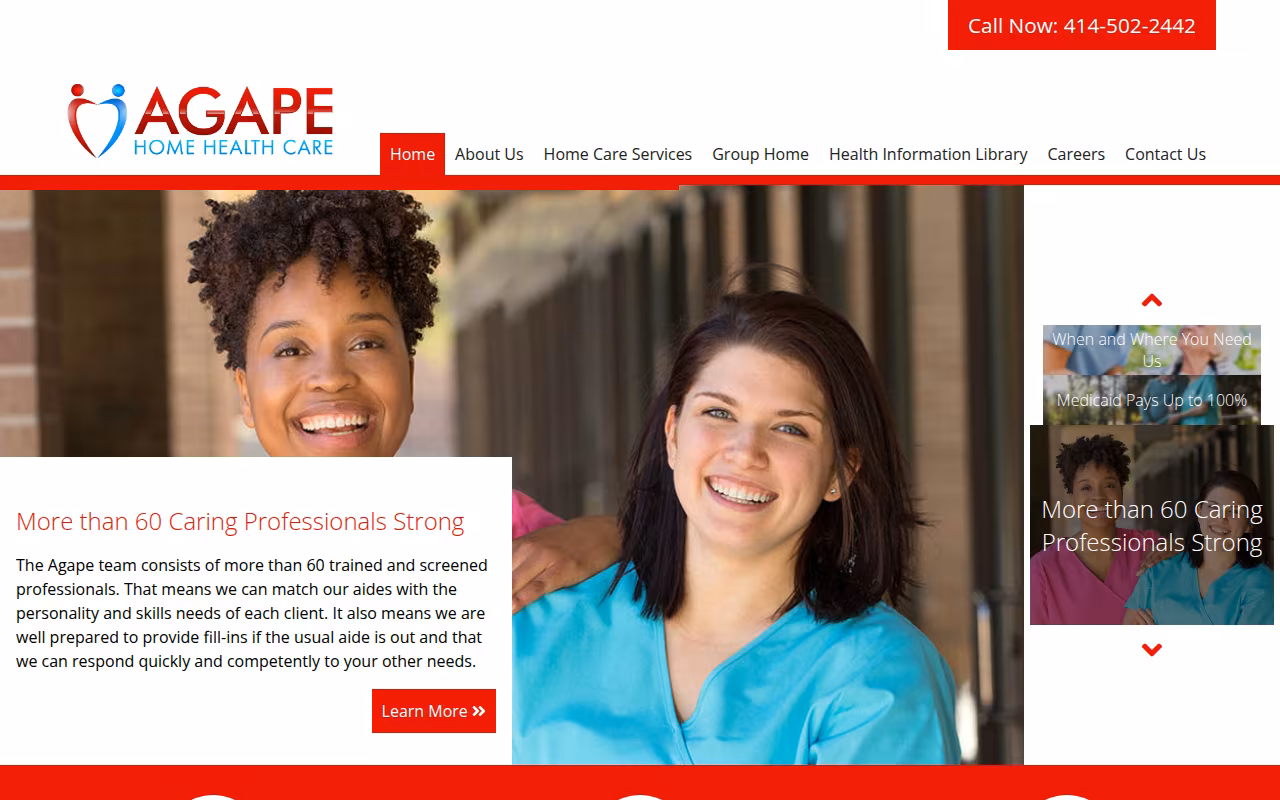 Agape Home Health Care website