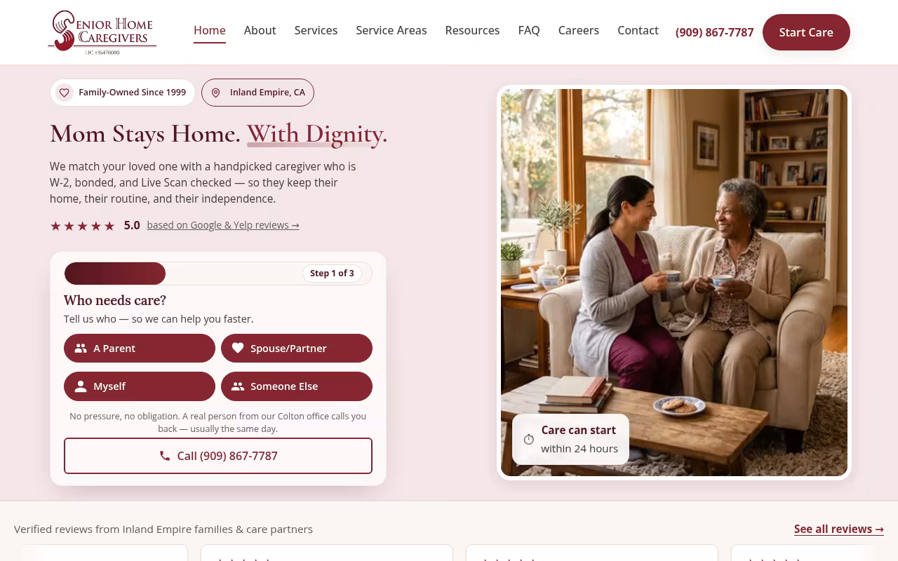 Senior Home Caregivers website