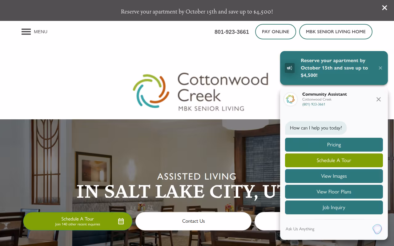 Cottonwood Creek Assisted Living website