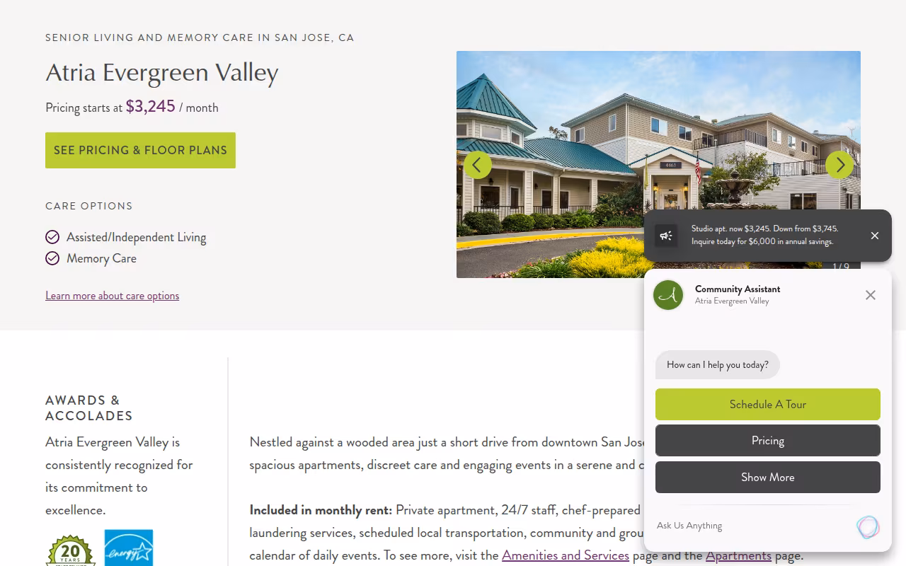 Atria Evergreen Valley website