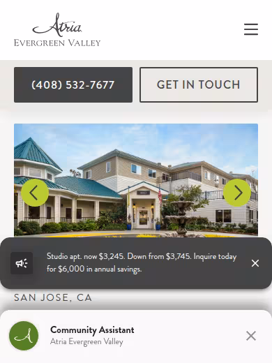 Atria Evergreen Valley website