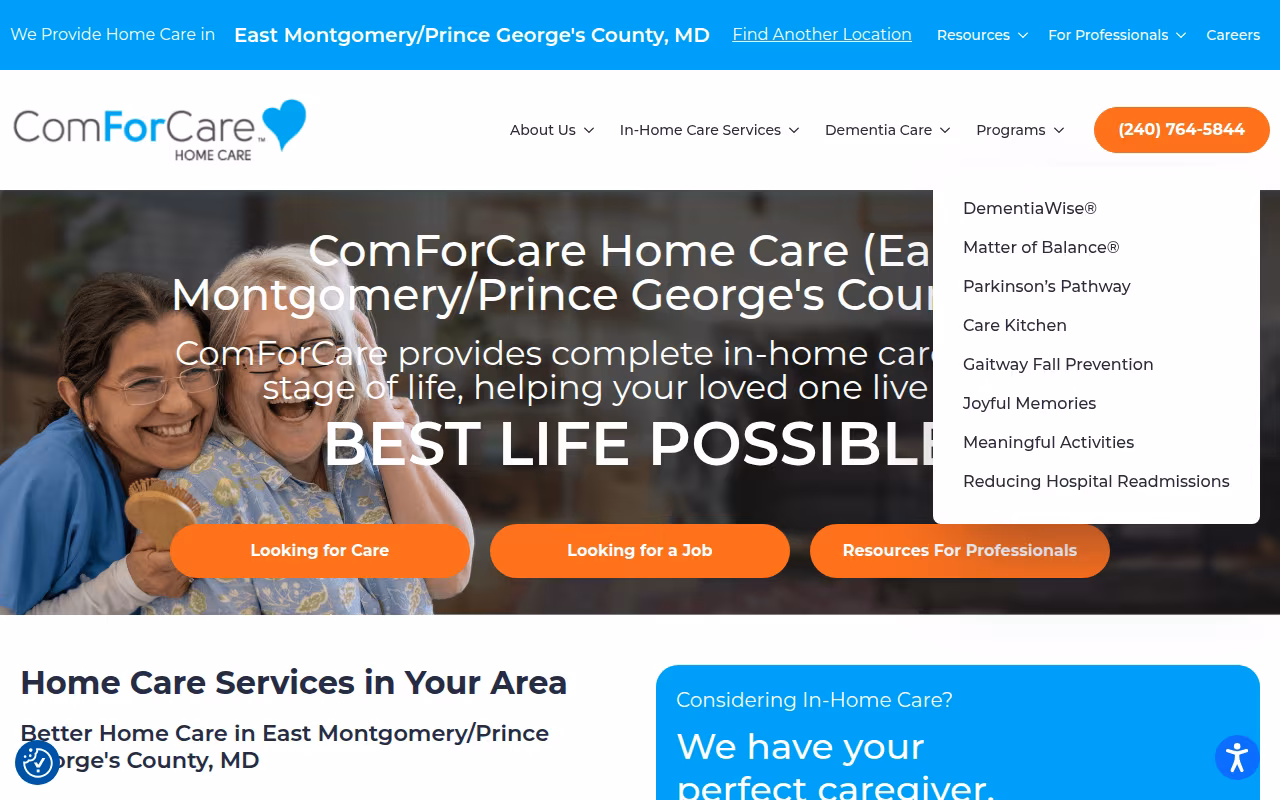 ComForCare Home Care (East Montgomery/Prince George's County, MD) website