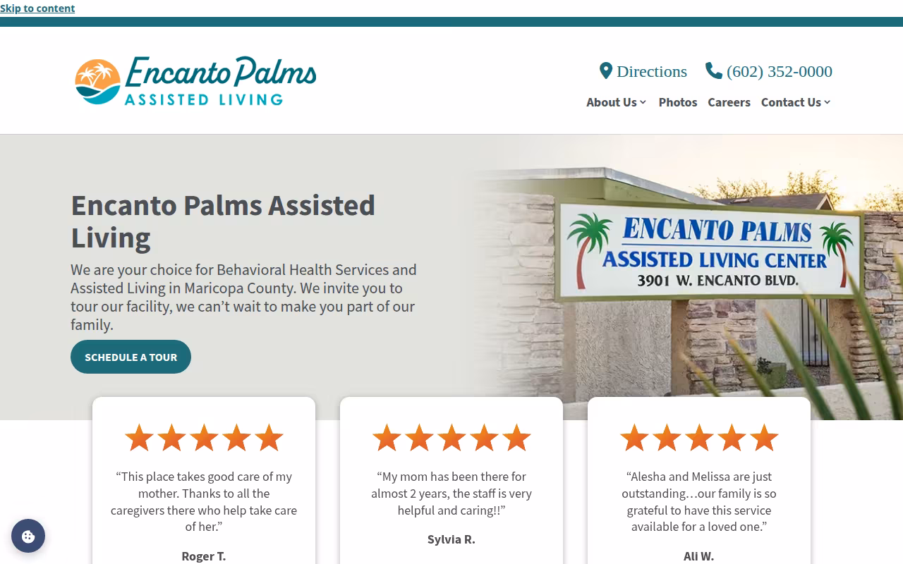Encanto Palms Assisted Living website