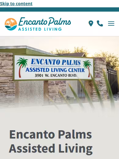 Encanto Palms Assisted Living website