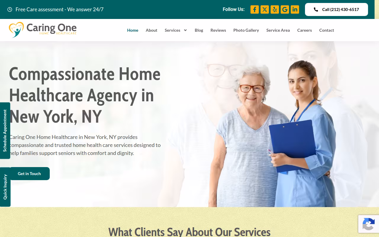 Caring One Home Healthcare website