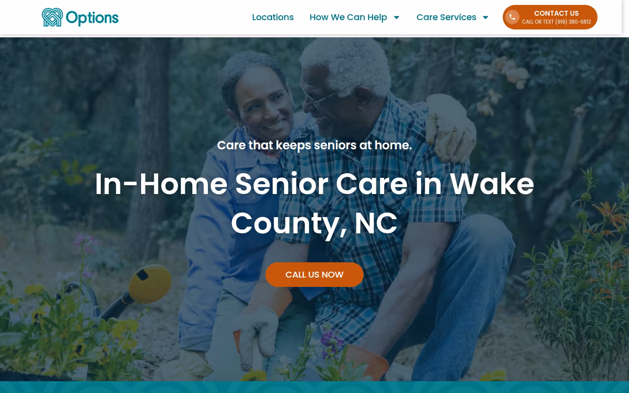 Options Home Care Wake County - Senior Live In Care Services website