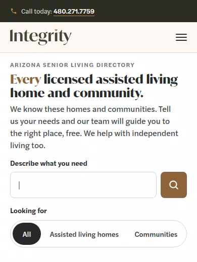 Integrity Senior Placement website