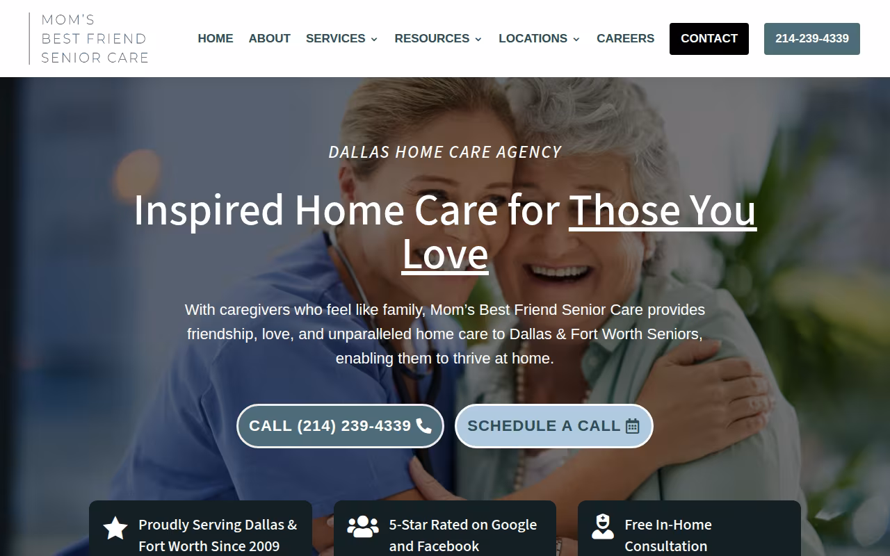 Mom's Best Friend Senior Care & Elderly Care website