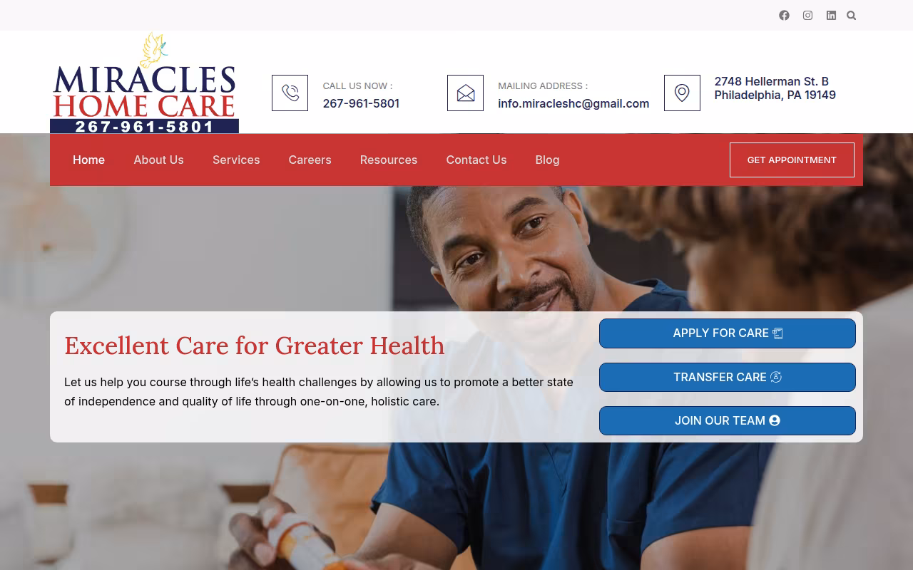 Miracles Home Care website