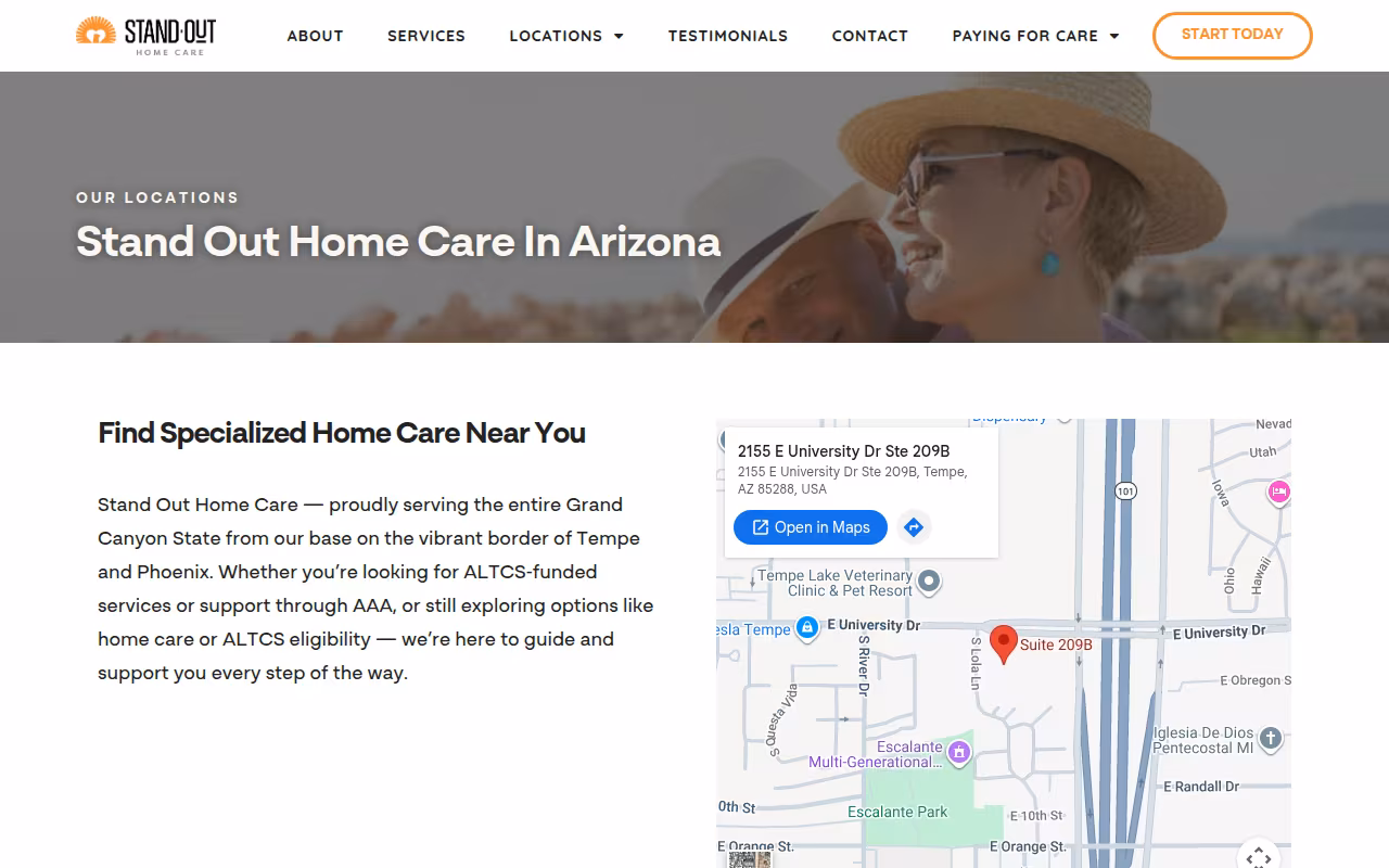 Stand Out Home Care website