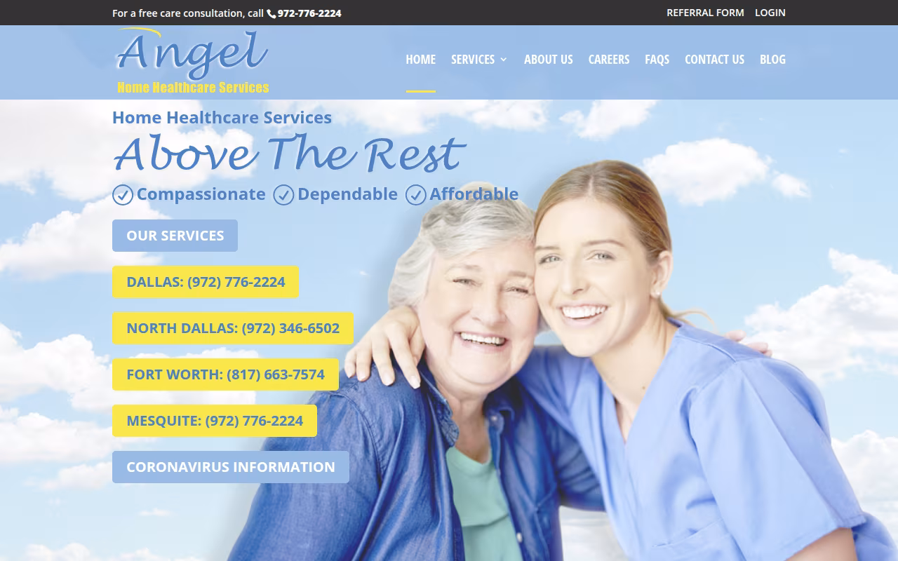 Angel Home Healthcare Services website
