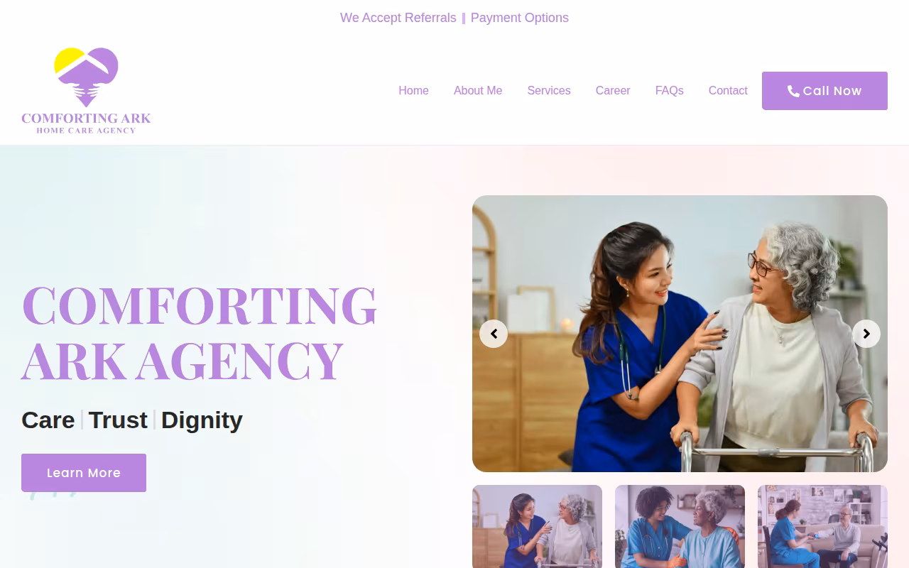 Comforting Ark Home Care Agency website