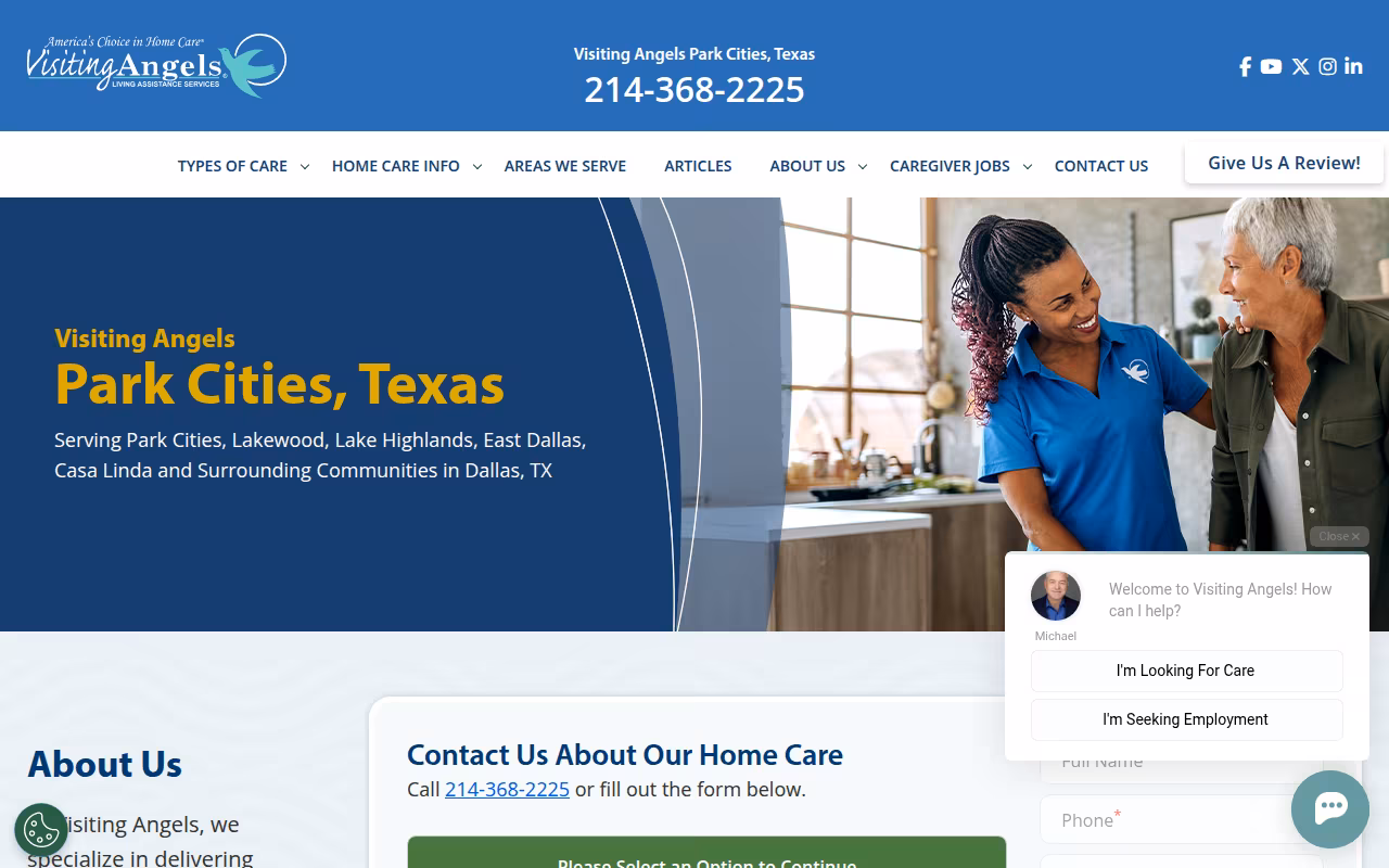 Visiting Angels Senior Home Care Dallas - Park Cities website