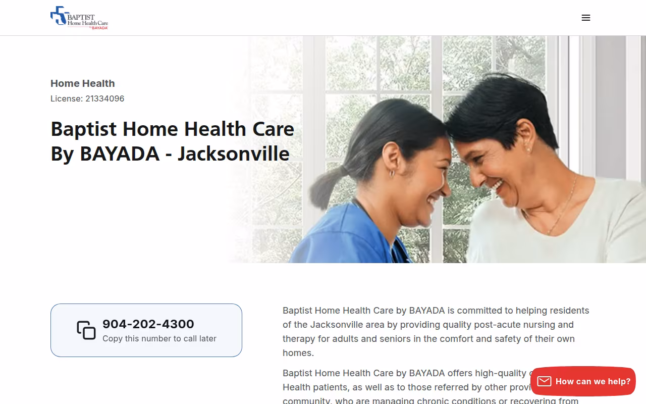 Baptist Home Health Care By BAYADA - Jacksonville website