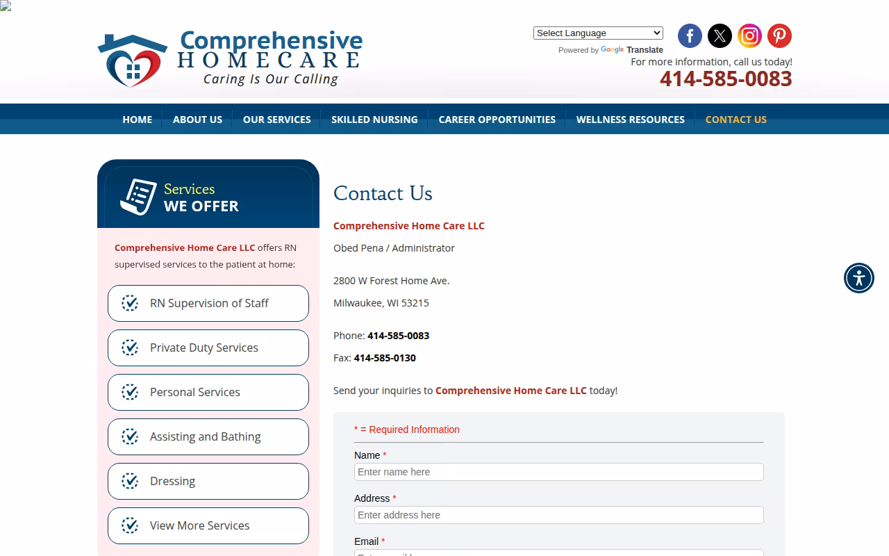 Comprehensive Home Care LLC website