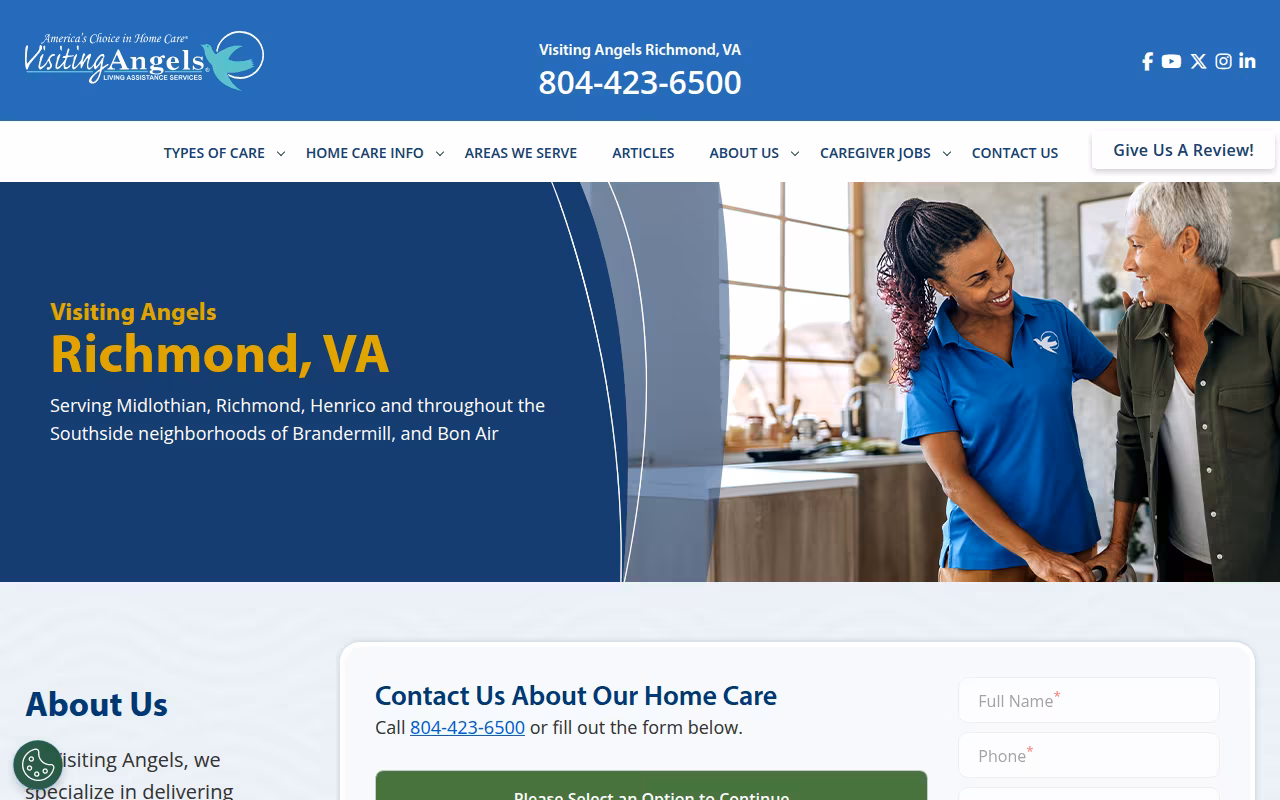 Visiting Angels Senior Home Care Richmond, VA website