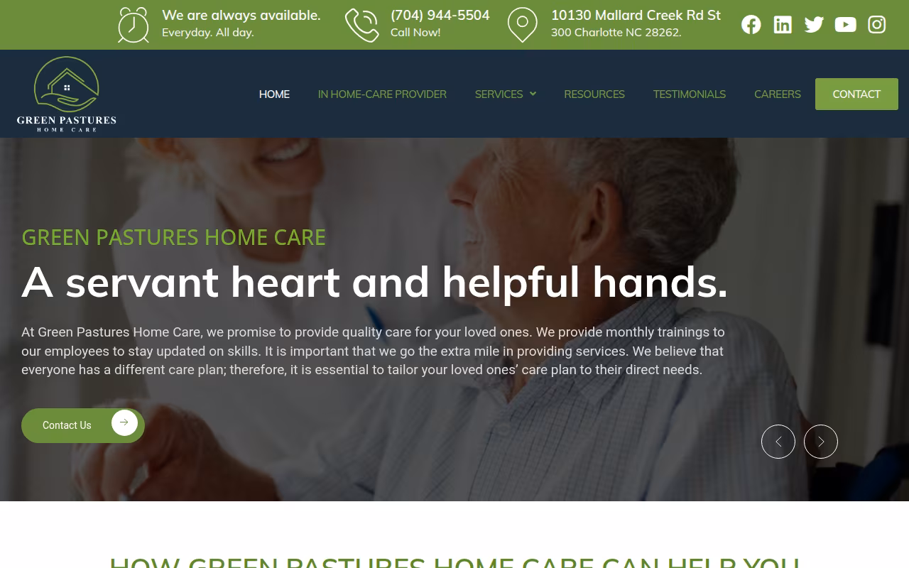 Green Pastures Home Care website
