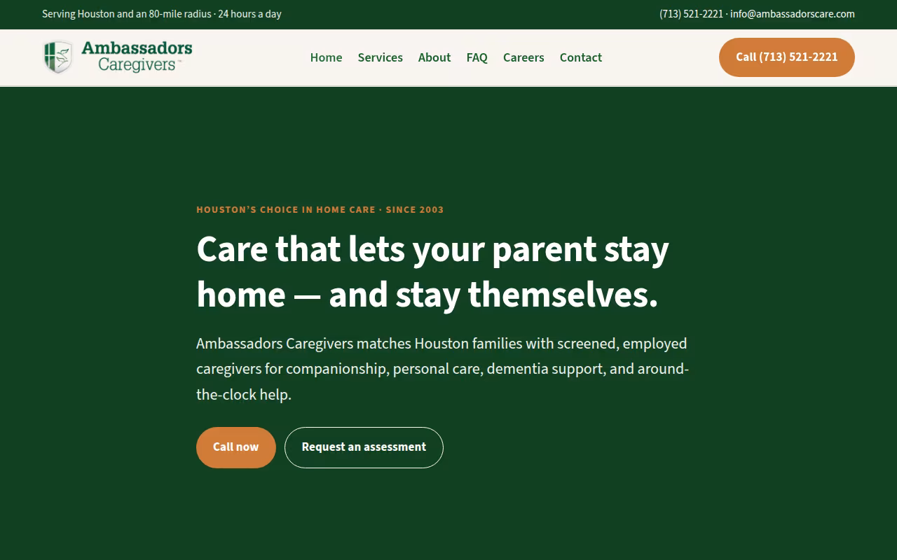 Ambassadors Caregivers website
