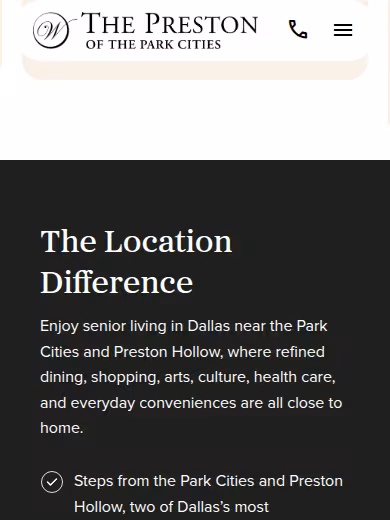 The Preston of the Park Cities website
