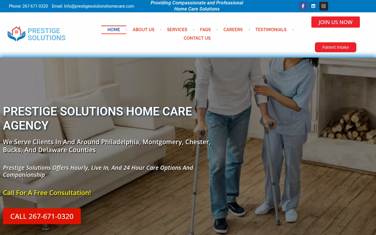 Prestige Solutions HomeCare Agency website