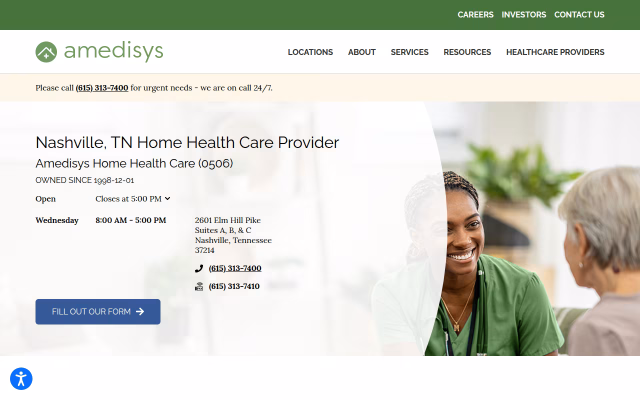 Amedisys Home Health Care website