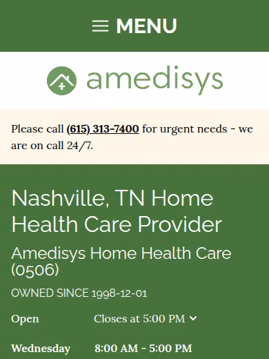Amedisys Home Health Care website