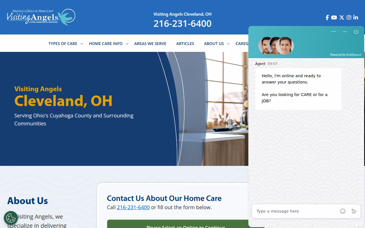 Visiting Angels Senior Home Care website