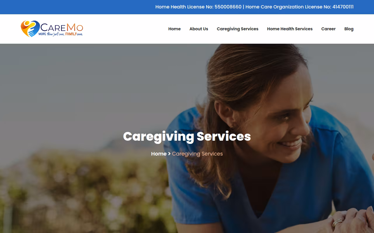 CareMo In Home Care website