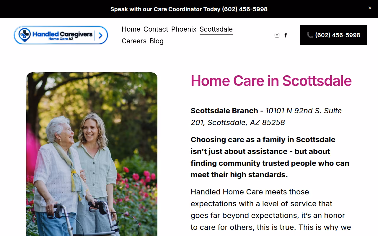 Handled Home Care - Scottsdale website