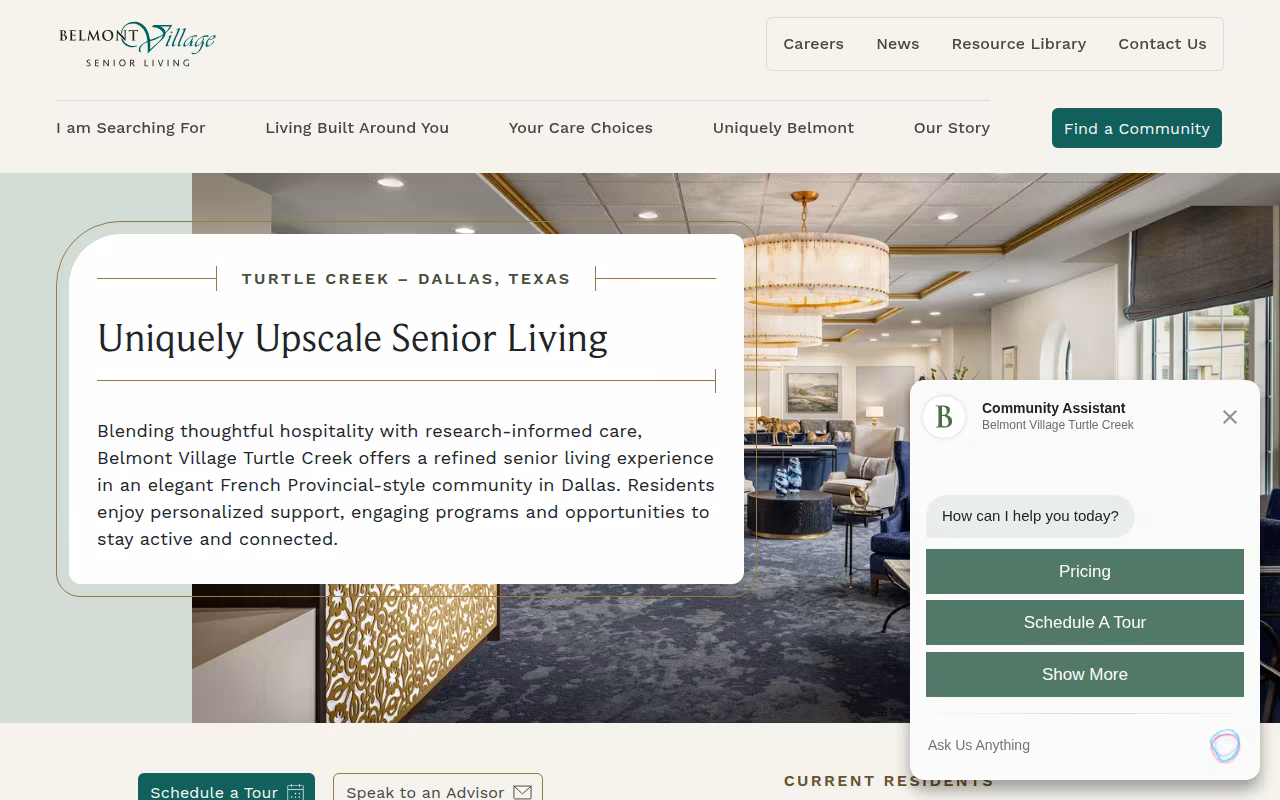 Belmont Village Senior Living Turtle Creek website