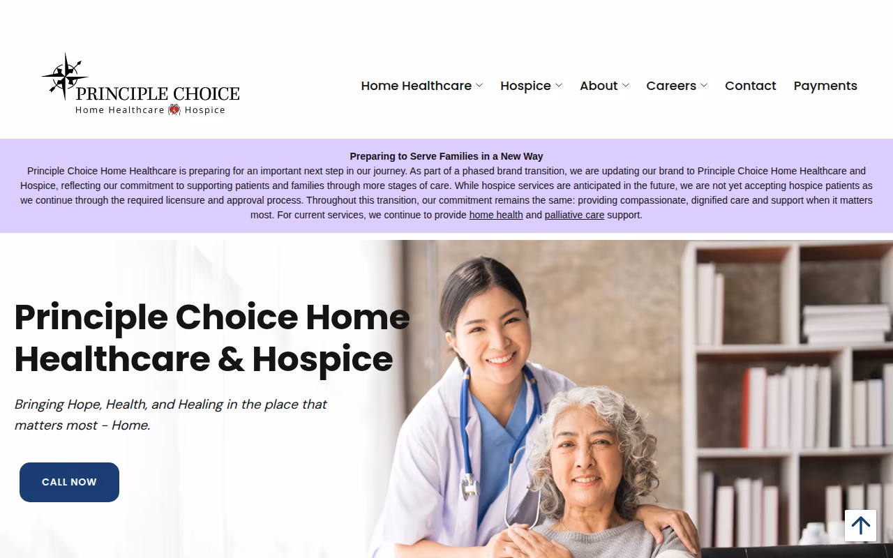 Principle Choice Home Healthcare and Hospice website