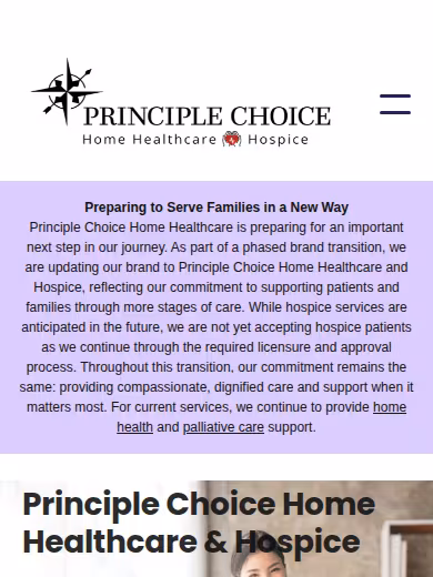 Principle Choice Home Healthcare and Hospice website