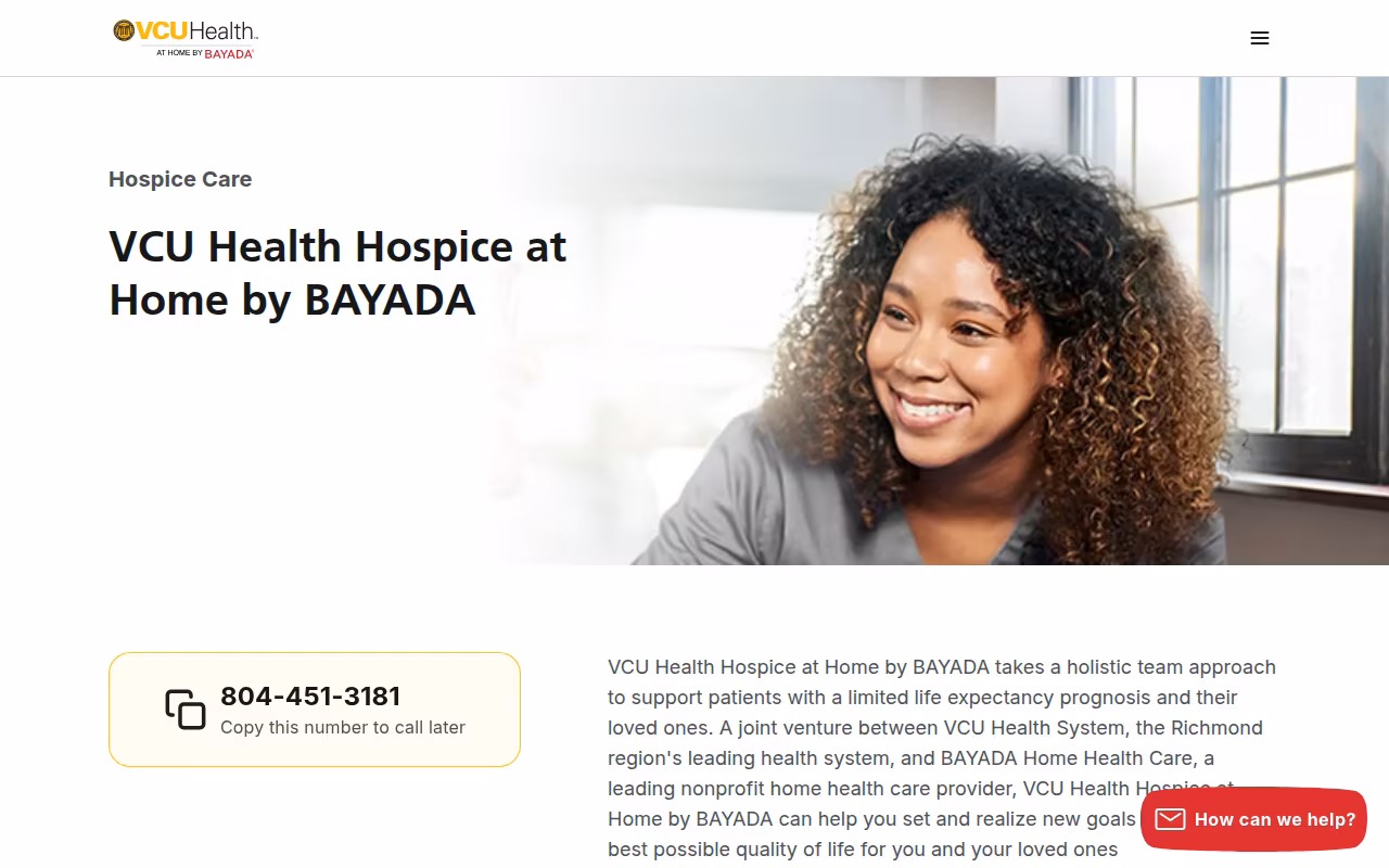 VCU Health | Hospice at Home by BAYADA website