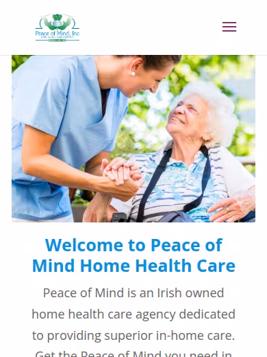 Peace of Mind Home Health Care website